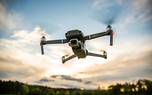 DJI Drone Mavic 2 Pro with Hasselblad camera flying against blue sky