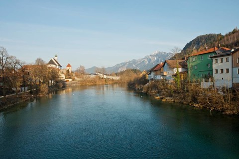 View across the Lech River to the Franciscan Monastery