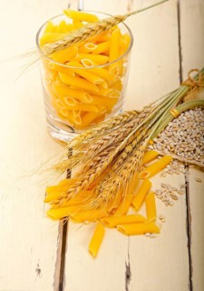 Short Italian pasta penne with durum wheat grains