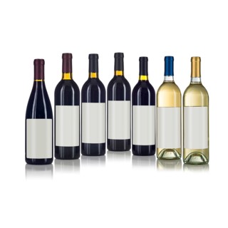 Various wine bottles with blank labels ready for you own design and text against a white background