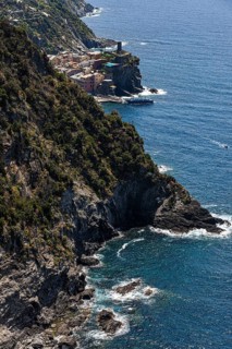 The village of Vernazza with its pastel-coloured houses built into the hillside