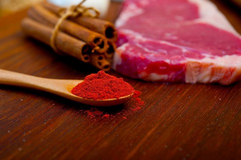 Raw uncooked ribeye beef steak butcher selection