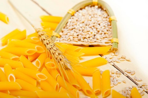Short Italian pasta penne with durum wheat grains