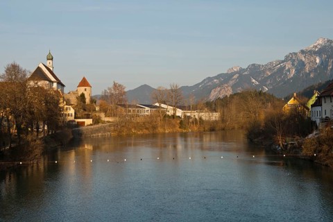 View across the Lech River to the Franciscan Monastery