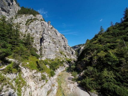 Rugged rocky mountain landscape in summer with a small river. Taken in the Oetschergraeben in Lower Austria