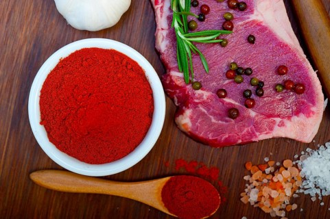 Raw uncooked ribeye beef steak butcher selection