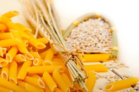 Short Italian pasta penne with durum wheat grains