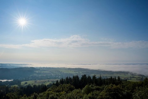 View from Katzenbuckel mountain with morning sun