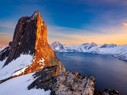 Alpenglow on the steep mountain Segla