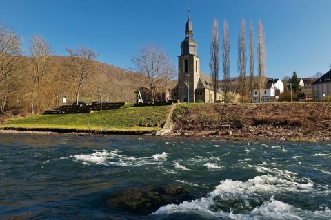 The River Lenne with the Church of St. Joseph in Nachrodt