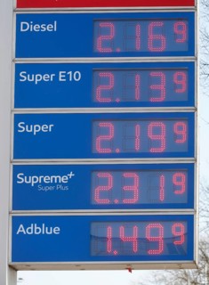 Price board at an Esso petrol station