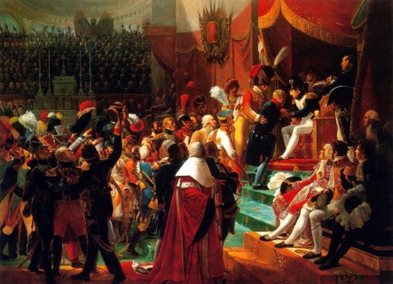 First conferment of the Cross of the Legion of Honour on 14 July 1804 by Napoleon Bonaparte in the Invalides Cathedral in Paris