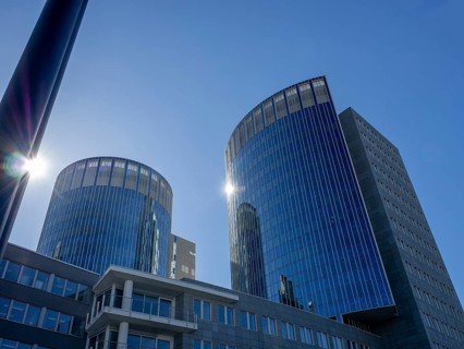 Hypovereinsbank building in the backlight