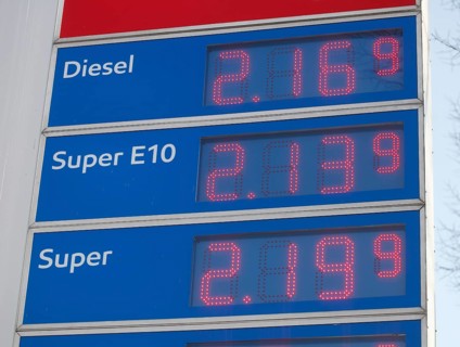 Price board at an Esso petrol station