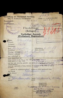 Temporary identity card for refugees from 1945 of the Hanseatic City of Hamburg