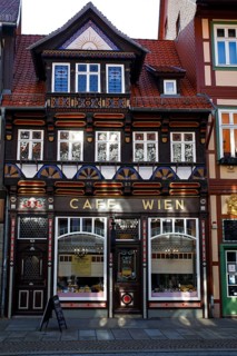 Cafe Wien in richly decorated historic half-timbered house dating from 1583