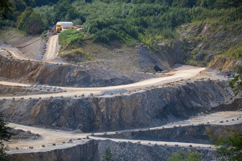 View of limestone quarrying