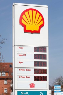 Price board at a Shell petrol station
