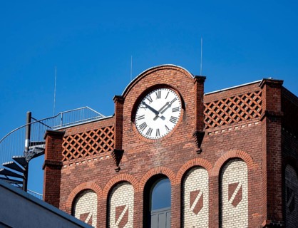 Listed brick tower of the Achat Hotel Offenbach Plaza