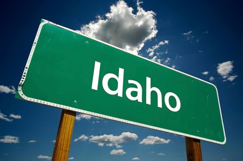 Idaho road sign with dramatic clouds and sky