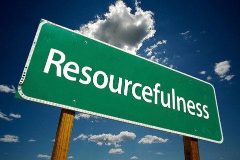 Resourcefulness road sign with dramatic clouds and sky