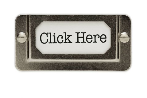 Click here file drawer label isolated on a white background