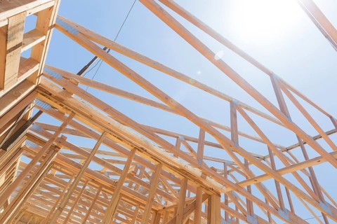 Wood home framing abstract at construction site