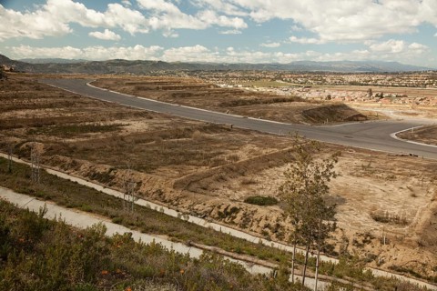 Empty construction lot on hold during the