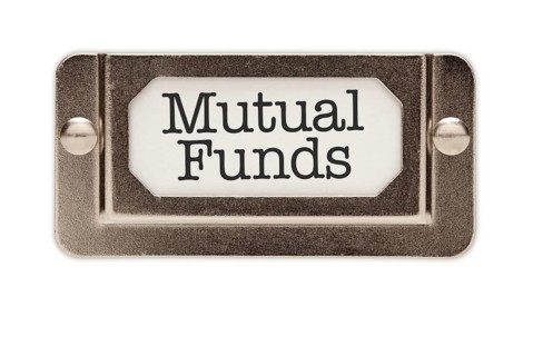 Mutual funds file drawer label isolated on a white background