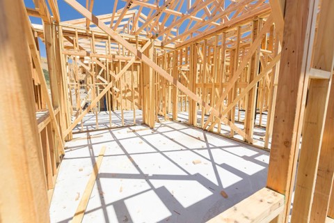 Wood home framing abstract at construction site
