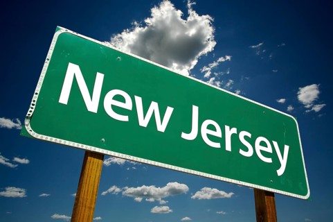 New Jersey road sign with dramatic clouds and sky