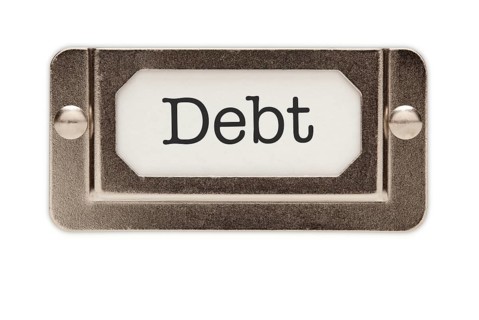 Debt file drawer label isolated on a white background