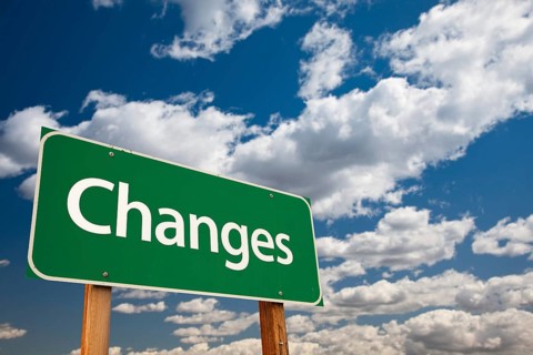 Changes green road sign with copy room over the dramatic clouds and sky