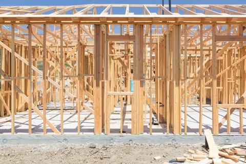 Wood home framing abstract at construction site
