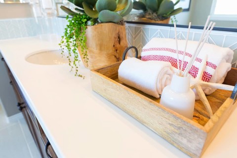 New modern bathroom with tile backsplash decorations