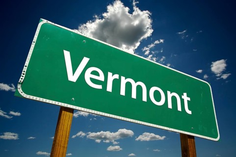 Vermont road sign with dramatic clouds and sky