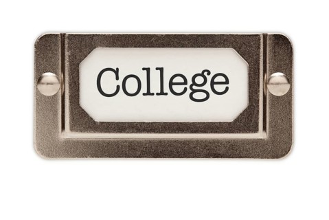 College file drawer label isolated on a white background