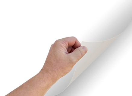 Male hand turning blank page