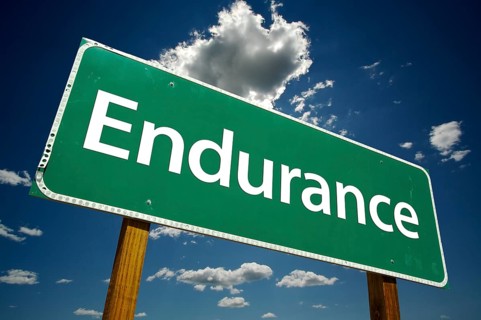 Endurance road sign with dramatic clouds and sky