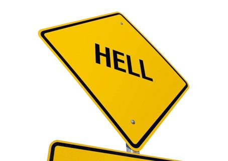 Yellow hell road sign isolated on a white background with clipping path