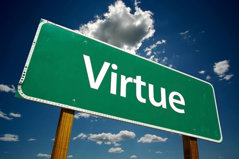 Virtue road sign with dramatic clouds and sky