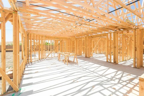 Wood home framing abstract at construction site