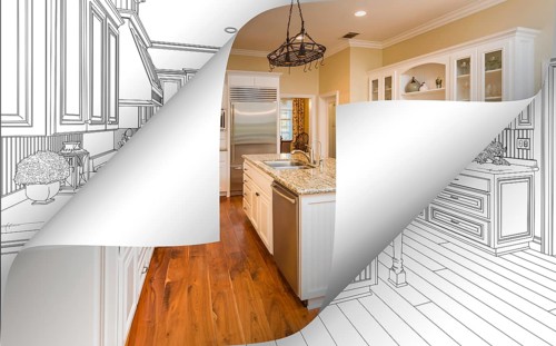 Kitchen photo page corners flipping with drawing behind
