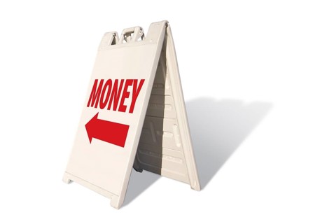 Money tent sign isolated on a white background