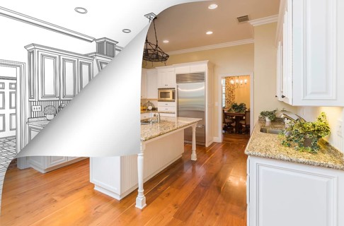 Kitchen photo page corner flipping with drawing behind