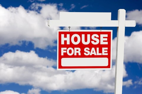 Home for sale real estate sign on clouds with blank section