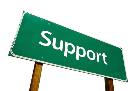 Support green road sign isolated on a white background with clipping path