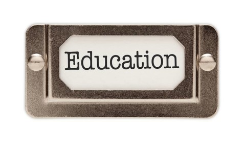 Education file drawer label isolated on a white background