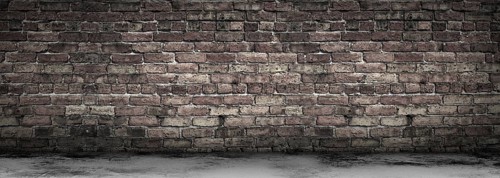 Large grungy blank old brick wall and concrete floor banner with copy space