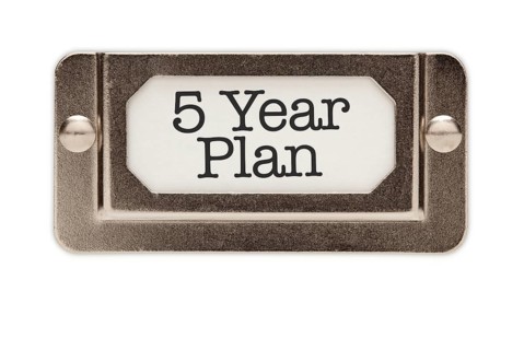 5 year plan file drawer label isolated on a white background